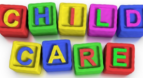 Child care spelled in blocks